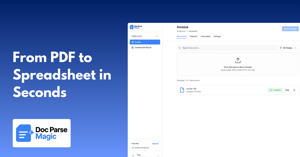 DocParseMagic | AI Document Data Extraction | Documents to Spreadsheets