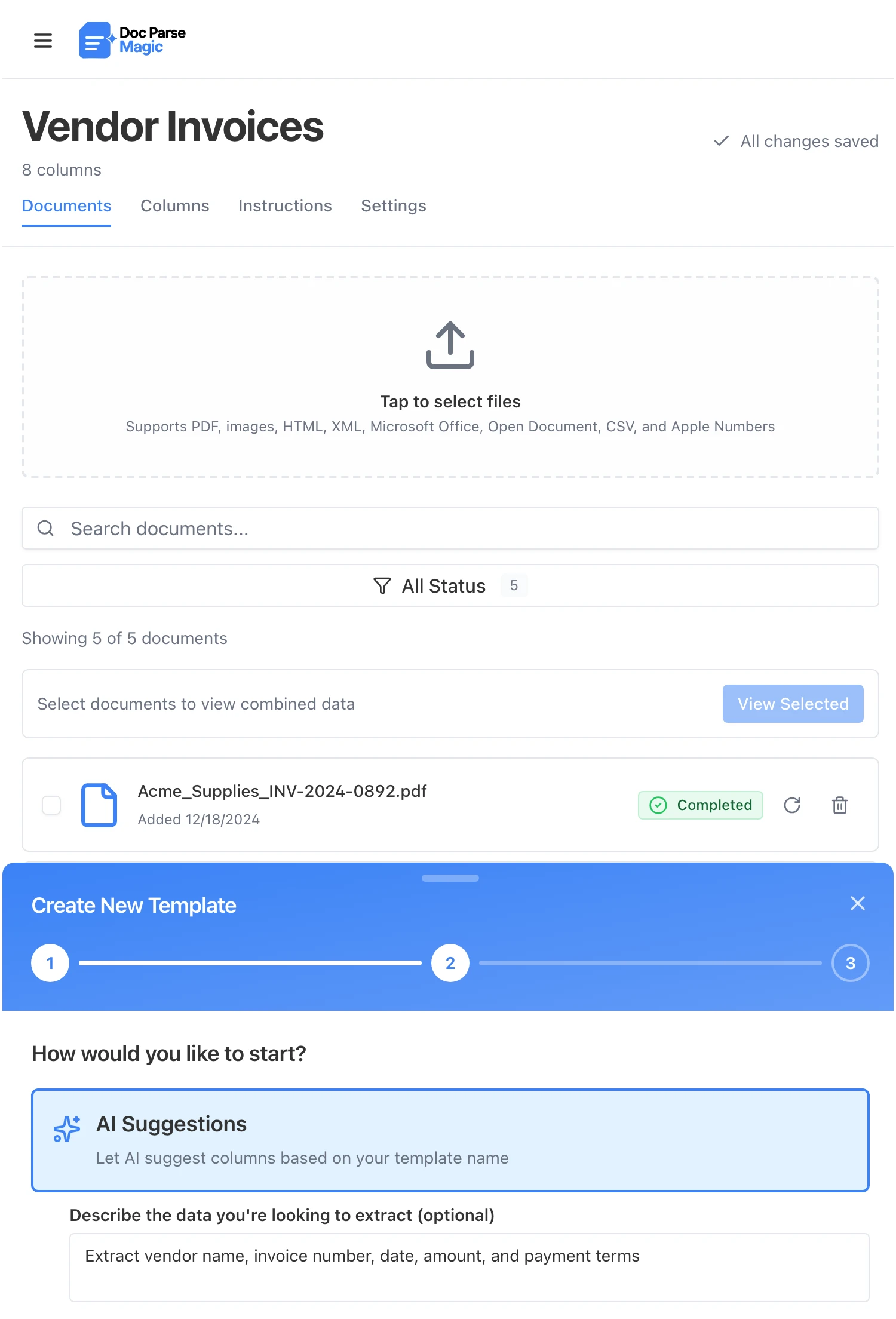 DocParseMagic template interface